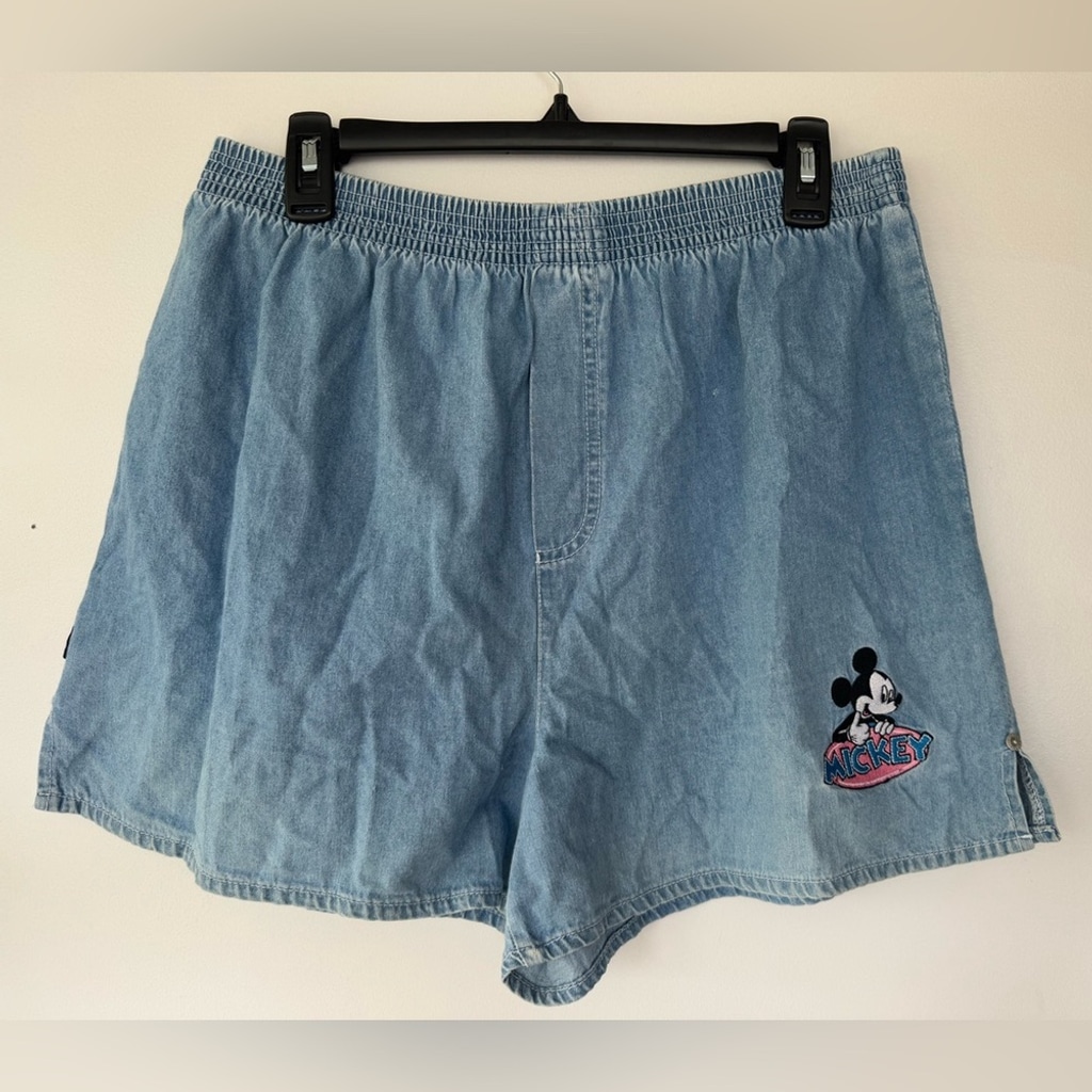 90'S DISNEY MICKEY SIZE L VINTAGE SHORTS 100% Cotton Denim Pull-on Size L