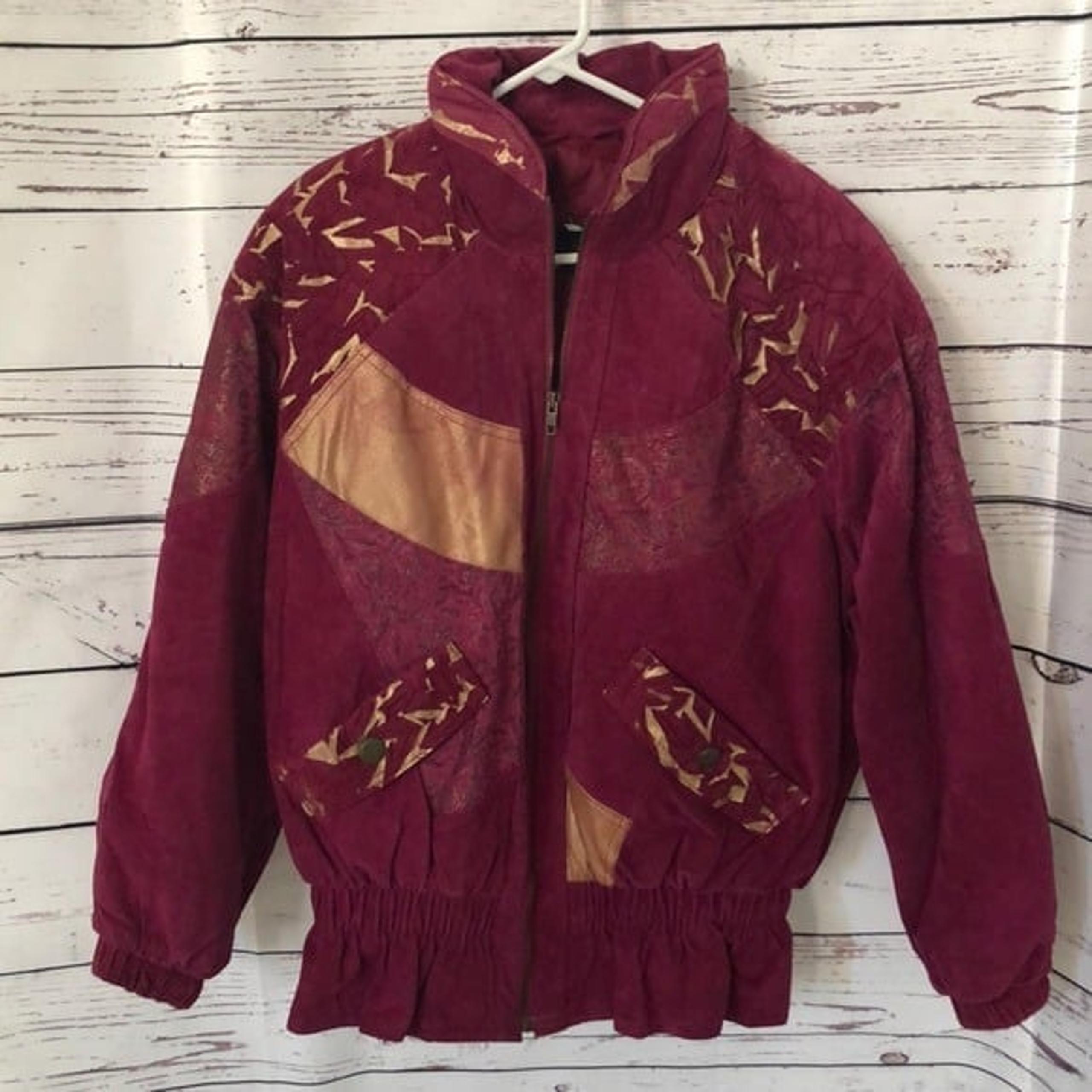 Vintage 80s magenta and gold suede jacke