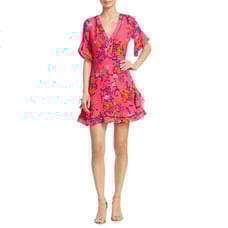 Tanya Taylor Kayla Falling Floral Pink Flower Ruffle Mini Dress Size 2