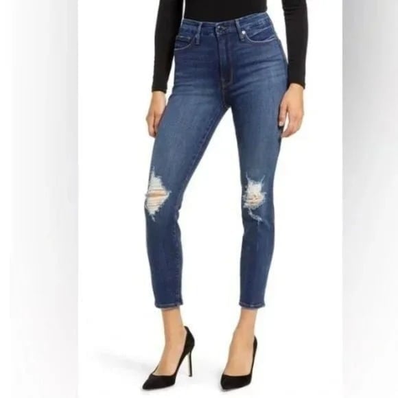 Good American Good Waist Crop Shadow Pockets High Rise Distressed Skinny