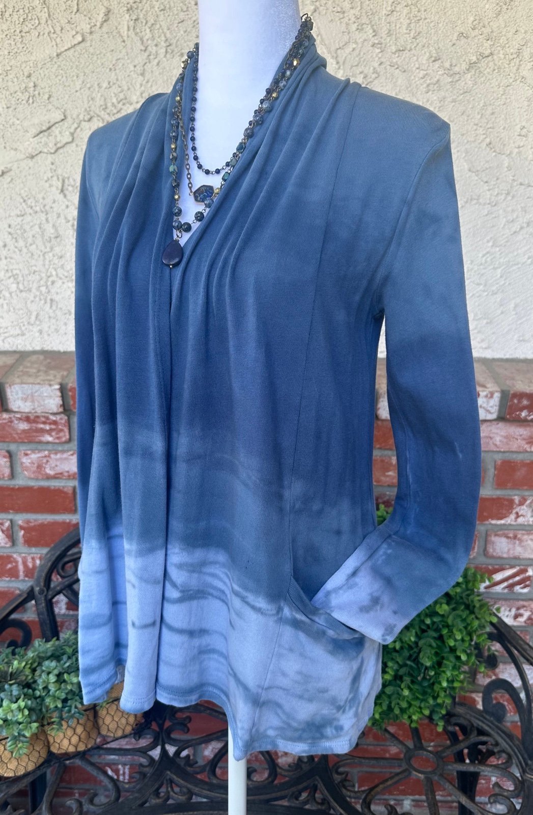 Vintage Yogi Tie Dye Open Front Cardigan; Admiral Blue W/Pockets