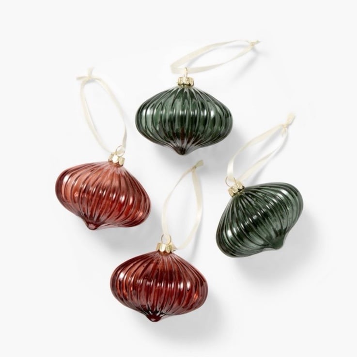 Studio McGee 4pc Colored Glass Ornaments Christmas