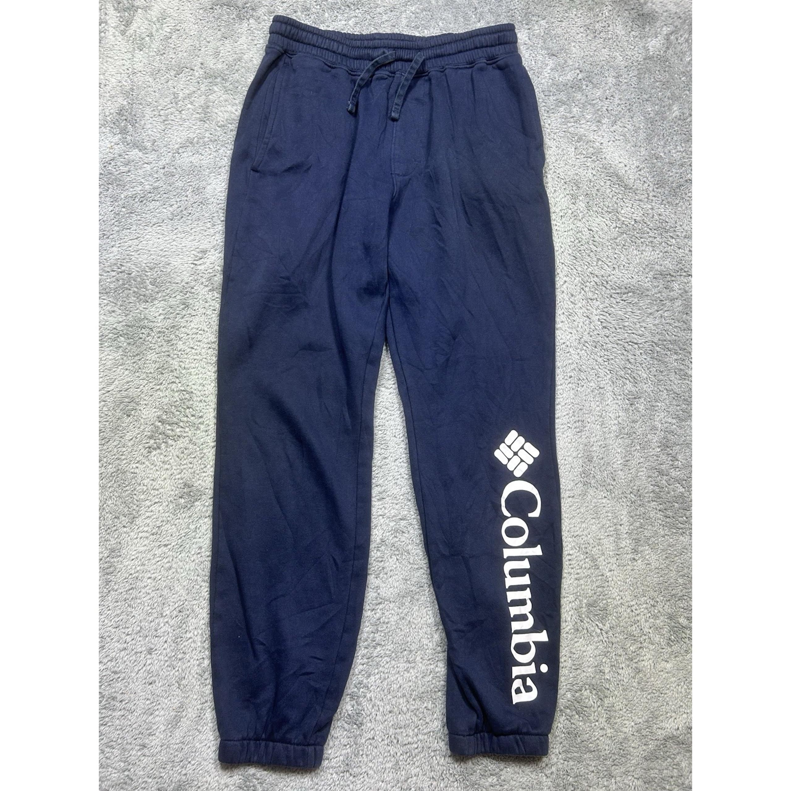 Columbia Trek Joggers Mens M Navy Blue Fleece Lined Pocket Logo Sweatpants