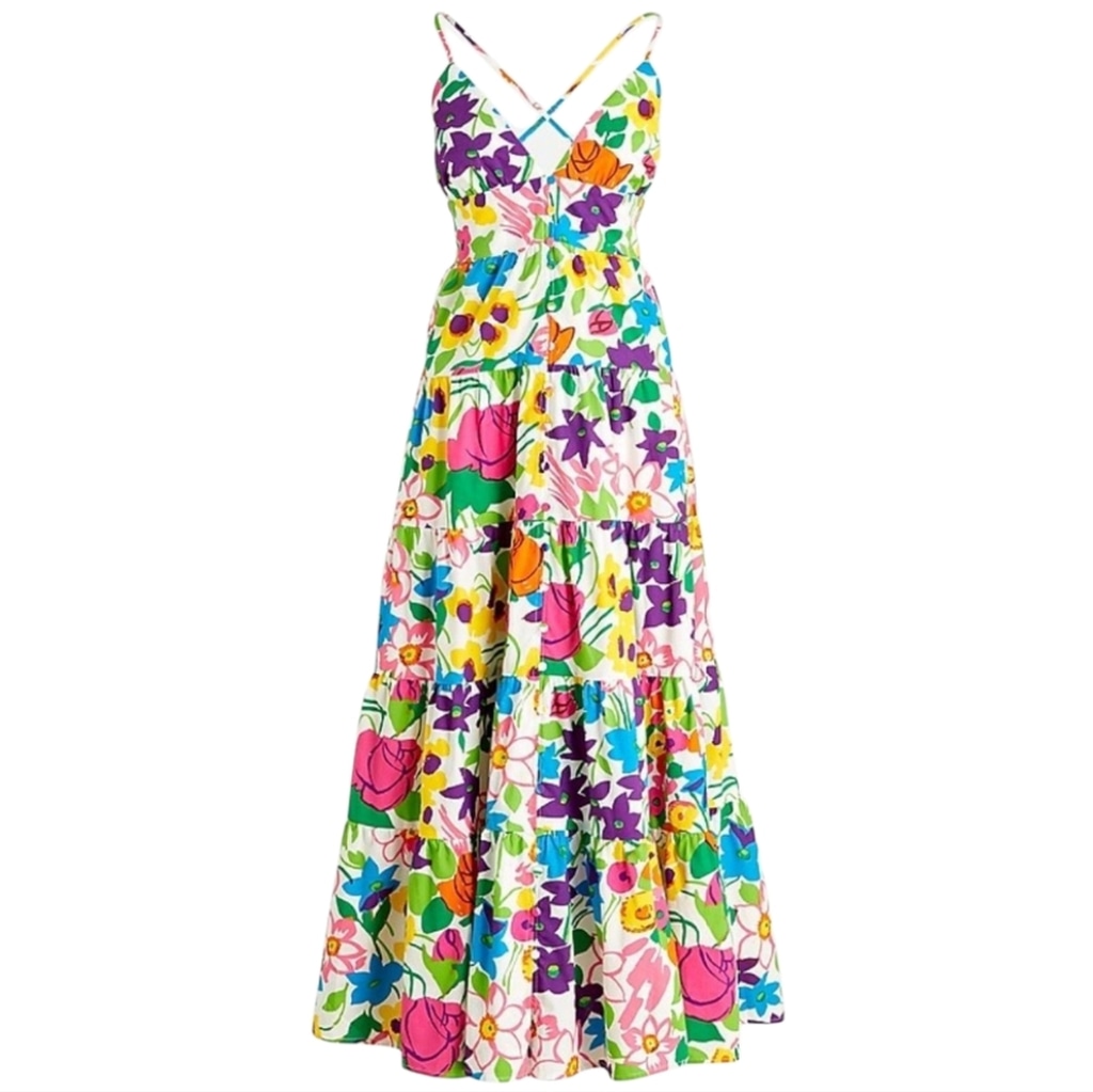 J. Crew Cotton-Poplin Button-Up Maxi Dress In Vibrant Garden - Size XL