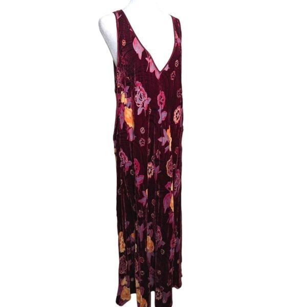 Cacique Burgundy Burnout Velvet & Silk Floral V-neck Long Nightgown 2X 18/20