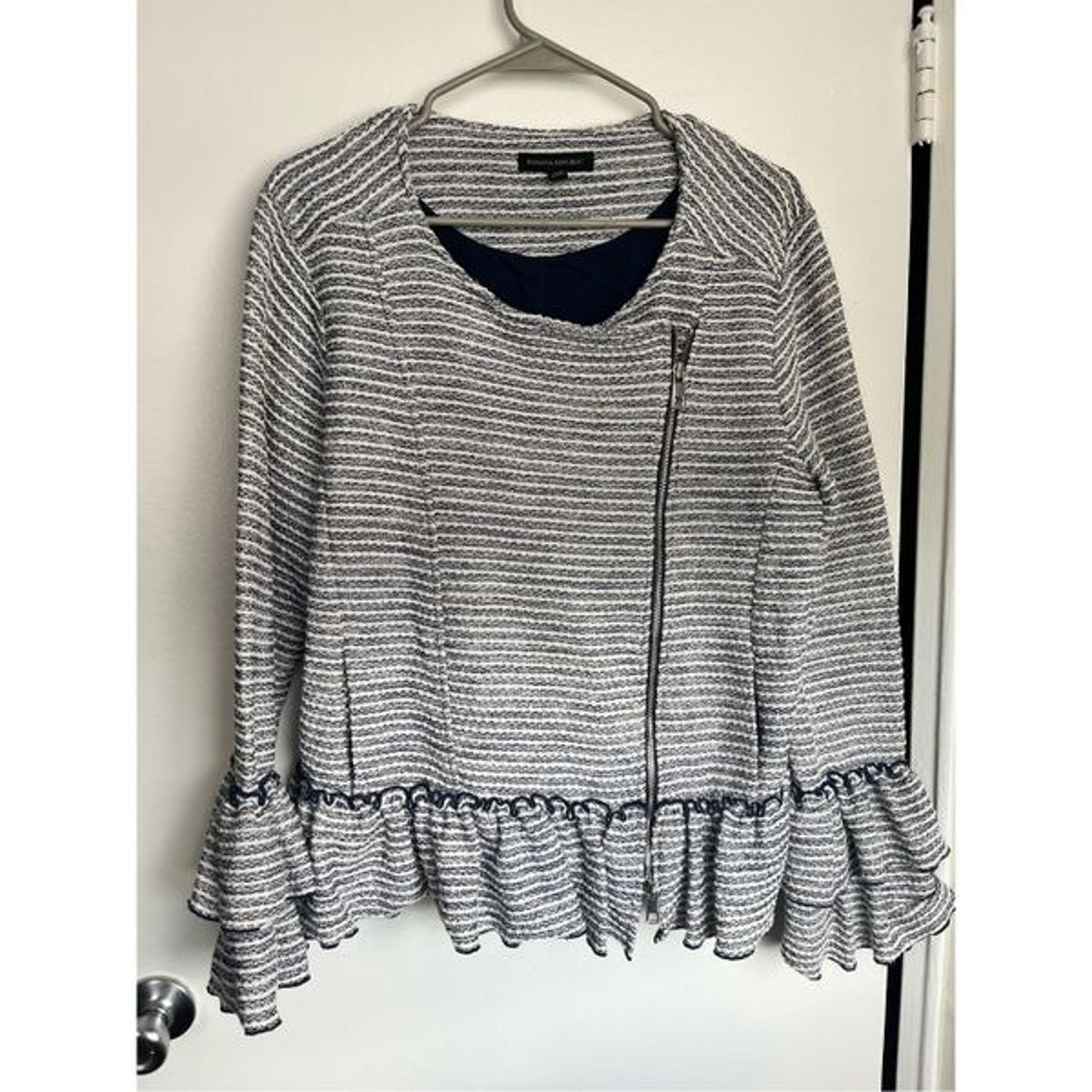 Banana Republic Womens 14 Blue and White Stripe Bell Fringe Sleeve Sweater Jacke