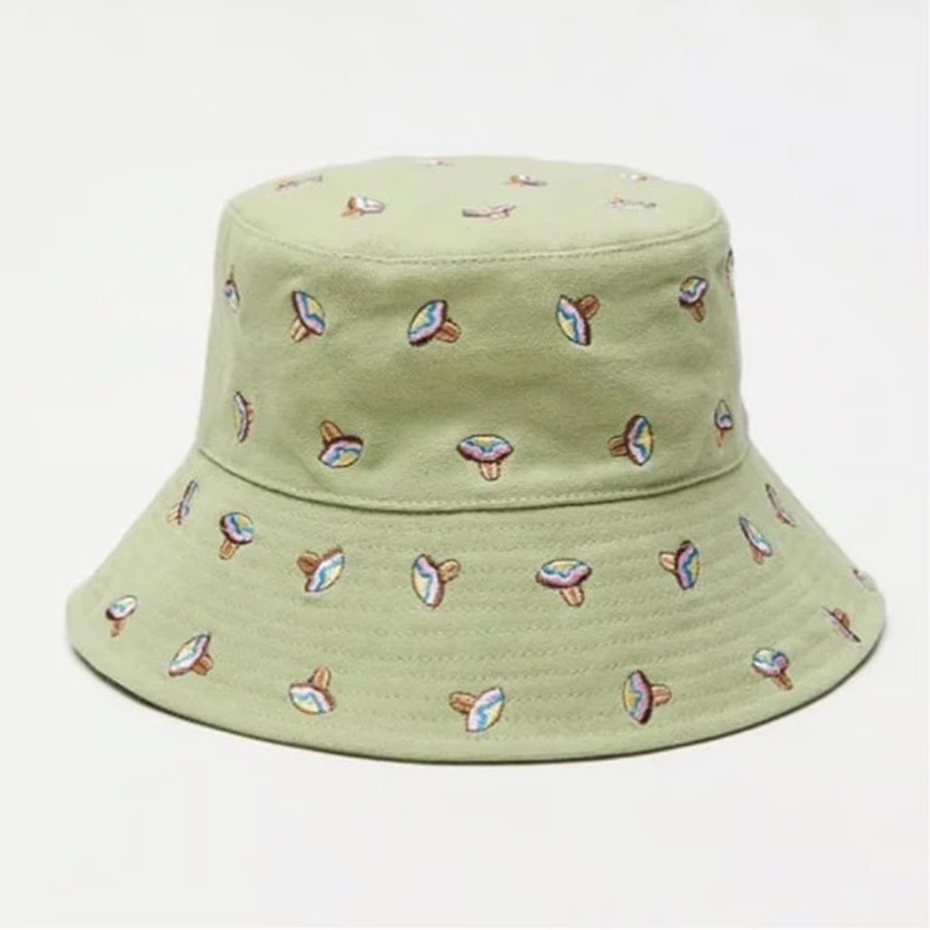 ⭐️ Embroidered Plant Mushroom Boho Peasant Hipster Hippie Art Street Bucket Hat