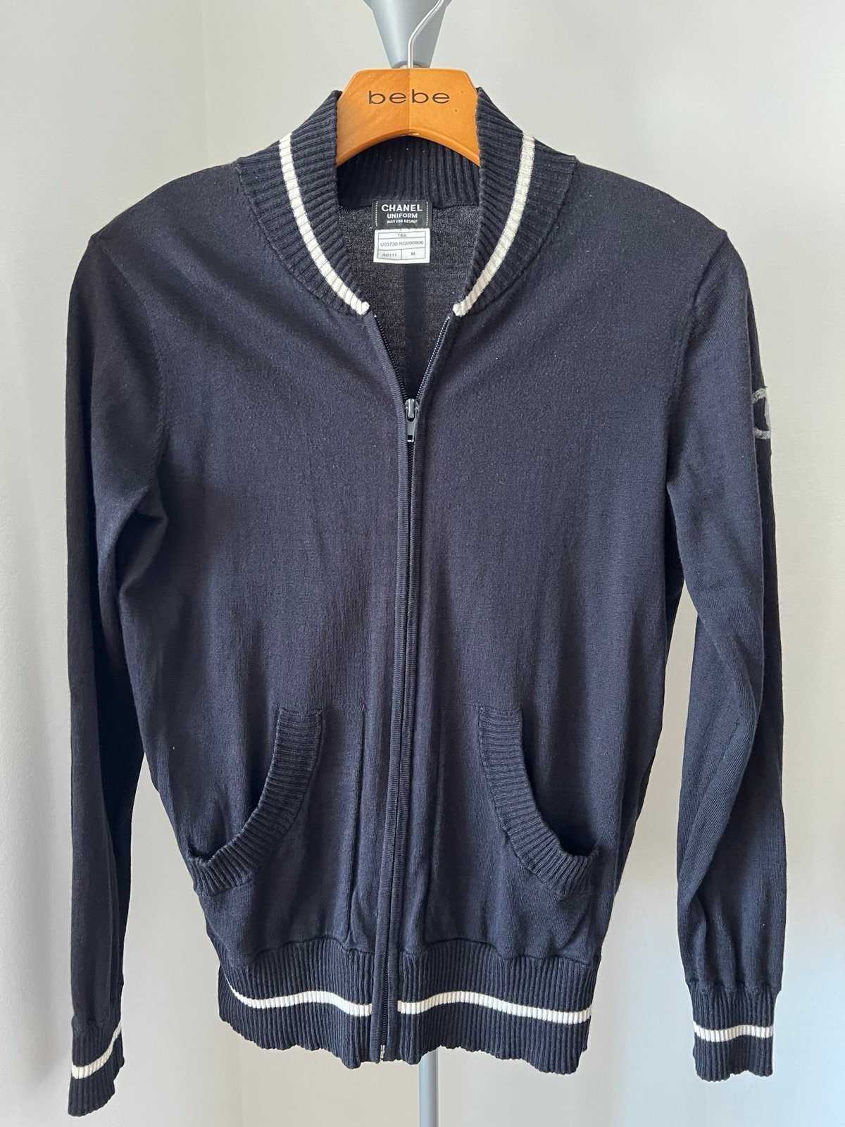 Chanel Vintage Rare Uniform CC Logo Zip Cardigan Sweater