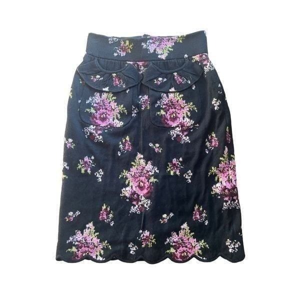 Anthropologie MOTH Agora & Odeon Scalloped Sweater Skirt Black Floral sz 4 wool
