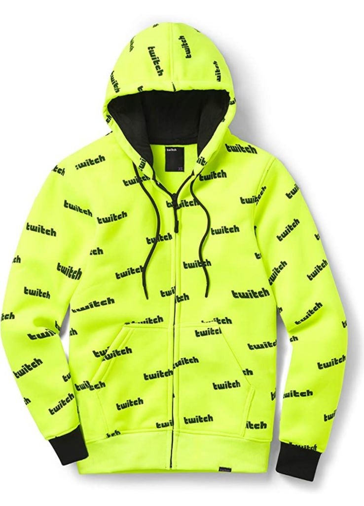 Twitch print Neon yellow unisex large zip up hoodie
