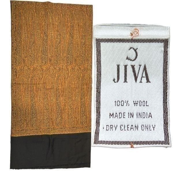 JIVA WOOL SHAWL INDIA GOLD PAISLEY 84x42