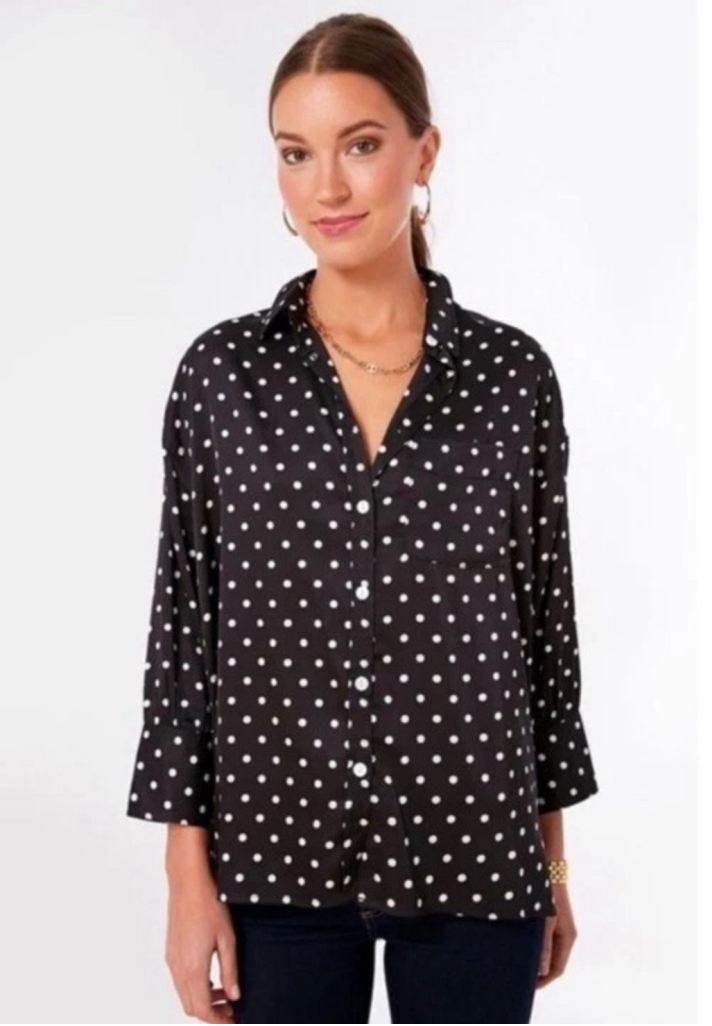 Pomander Place Tuckernuck Adair Black Polka Dot Button Down Blouse Size Large
