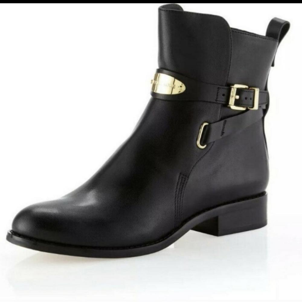 Michael Kors Darcy Biker Moto Boots Ankle Booties Leather Black Low Block Heels