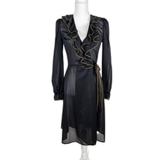 Vintage Fredericks of Hollywood Black Gold Robe Peignior Ruffle Sheer 9 Lingerie