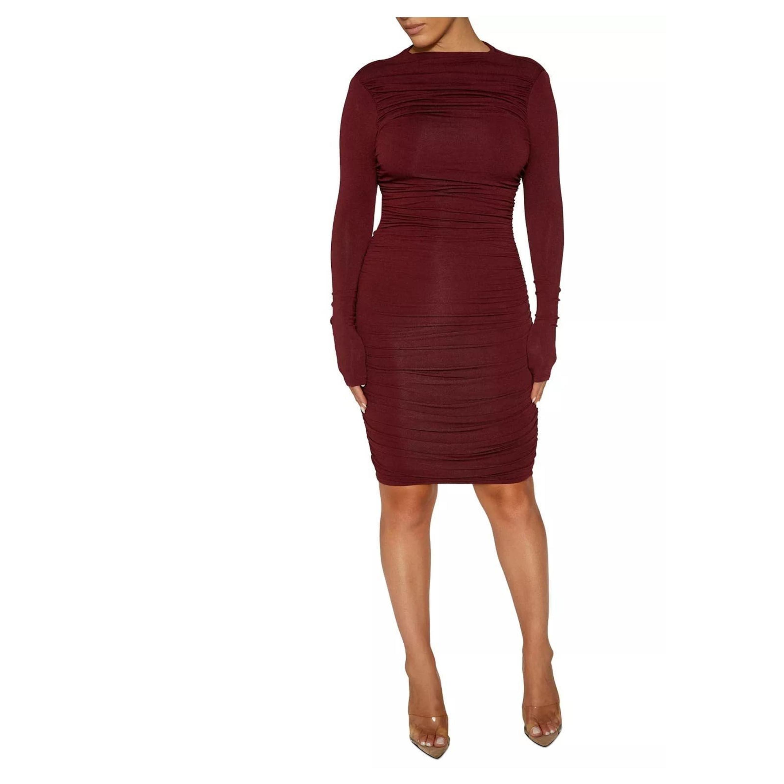 NWT! Naked Wardrobe Back to the Rouched Dress, burgundy, XS