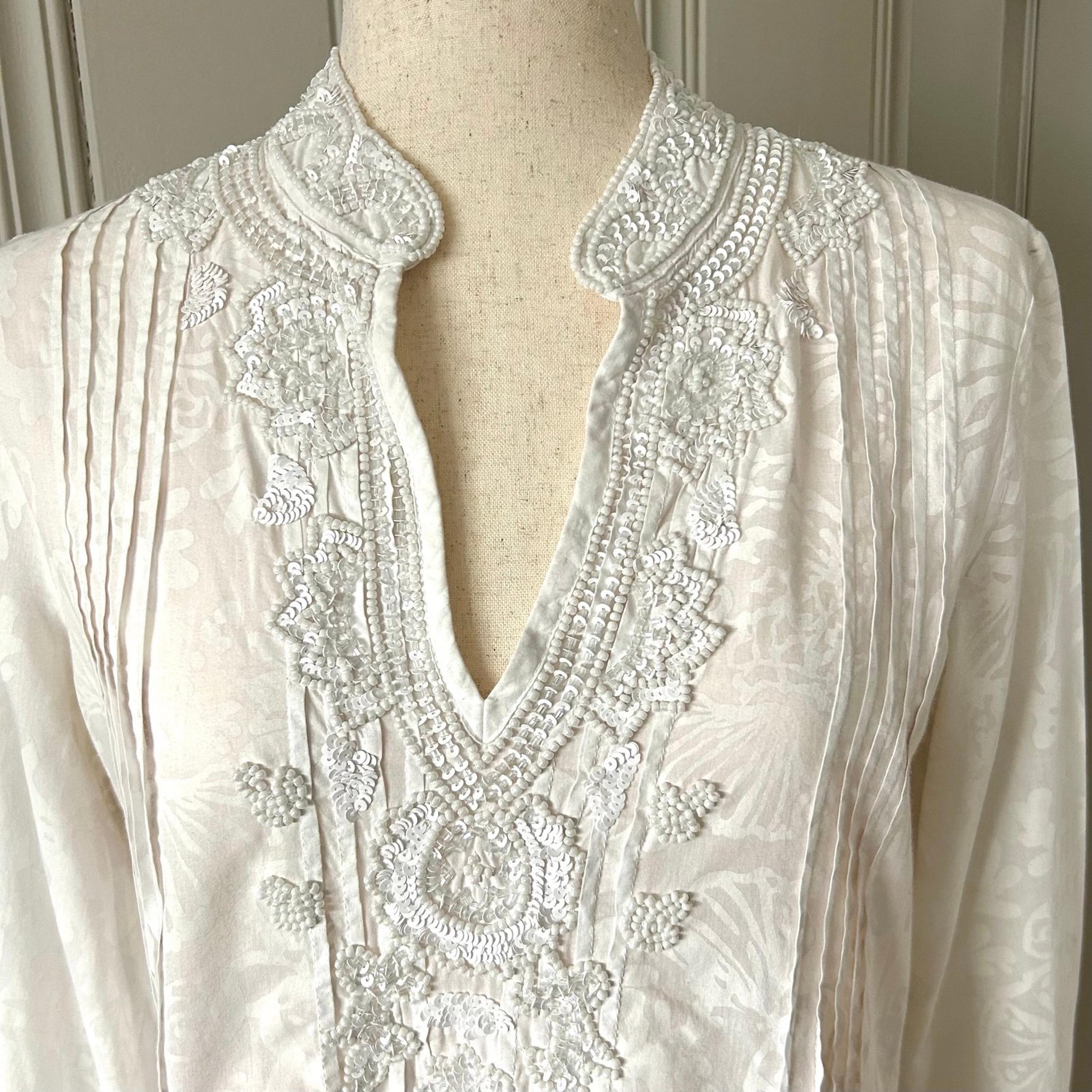 Lilly Pulitzer Women’s Size Small V-Neck Sarasota Tunic Beaded Resort White
