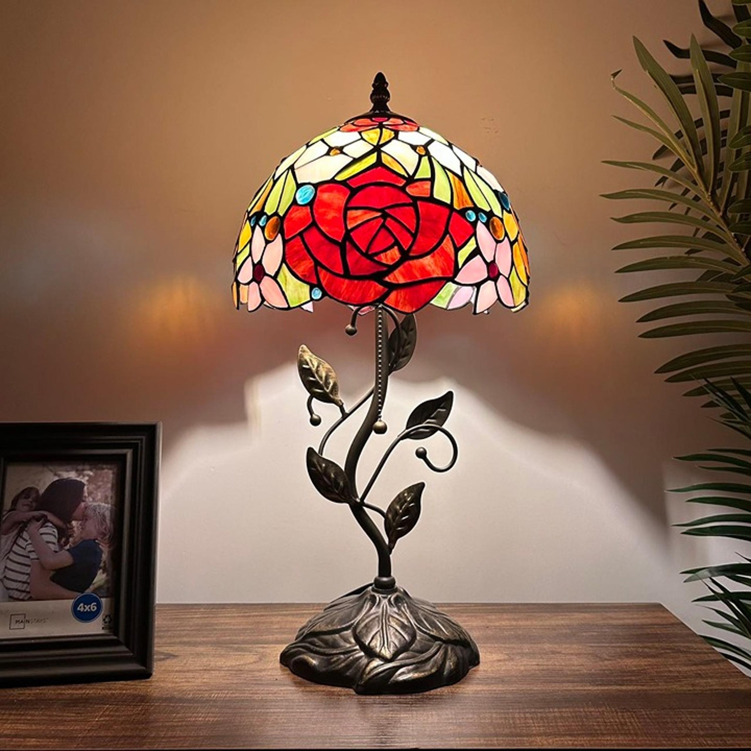 Tiffany Style Table Lamp Rose Flowers Stained Glass LED Bulb Included 20"H*10"W