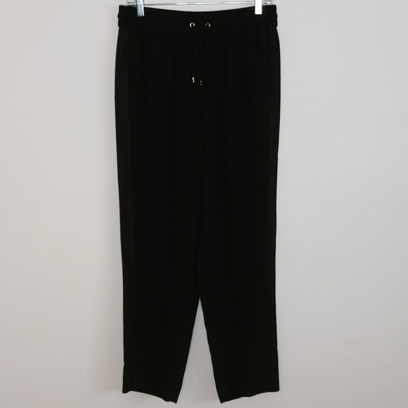 St. John Black Classic Straight Leg Pants Elastic Waistband