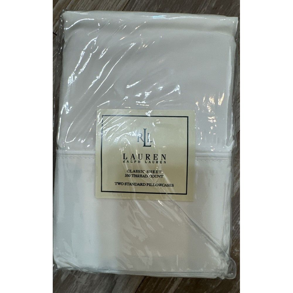 NEW Ralph Lauren Vintage Standard Pillowcases White Supima Cotton 350 TC