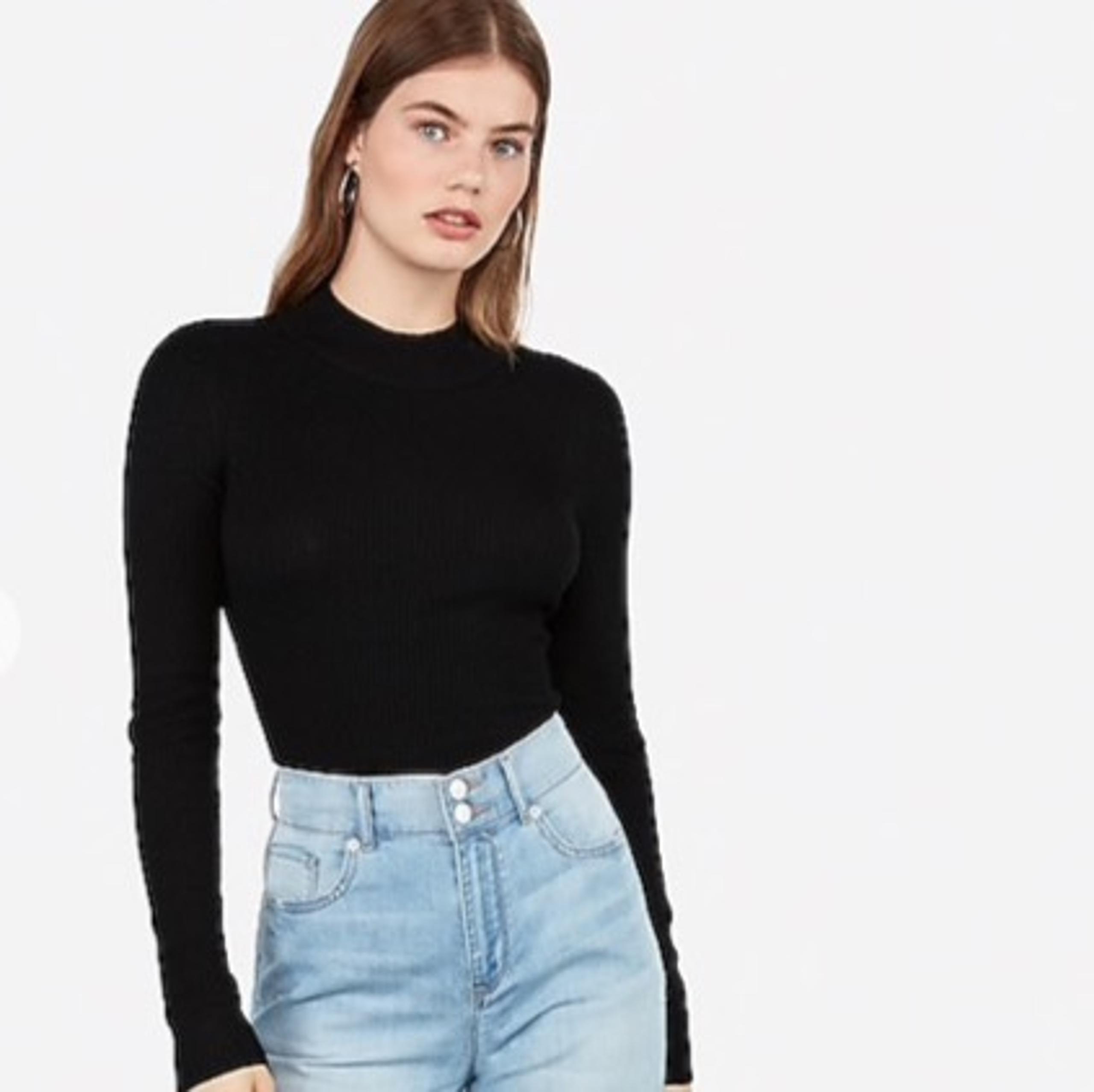 Express Cropped Mock Neck Fitted Sweater
