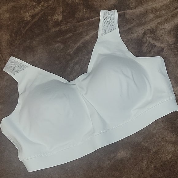 2 White Breezies Lightly Padded Bras with Lace + Breezies Peach Wirefree Bra