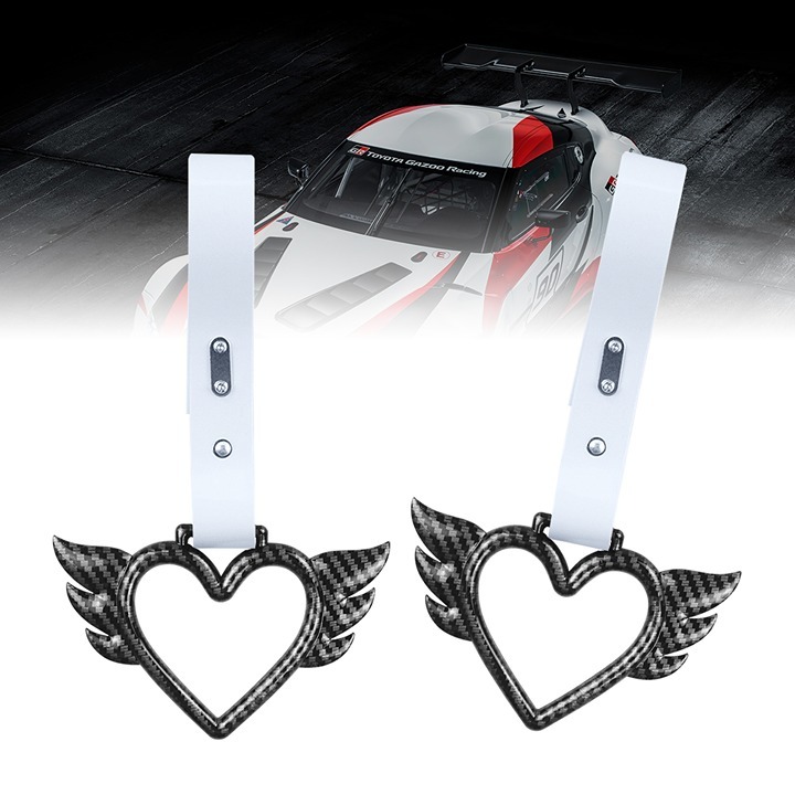 NEW 2PCS Angel Wing Heart Carbon Fiber JDM TSURIKAWA RING White Handle Strap