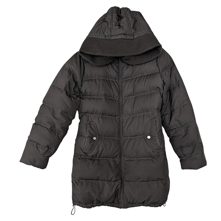 Steve Madden Black Coat Stripe Quilt Puffer Goose Down Fill Parka Women Size M