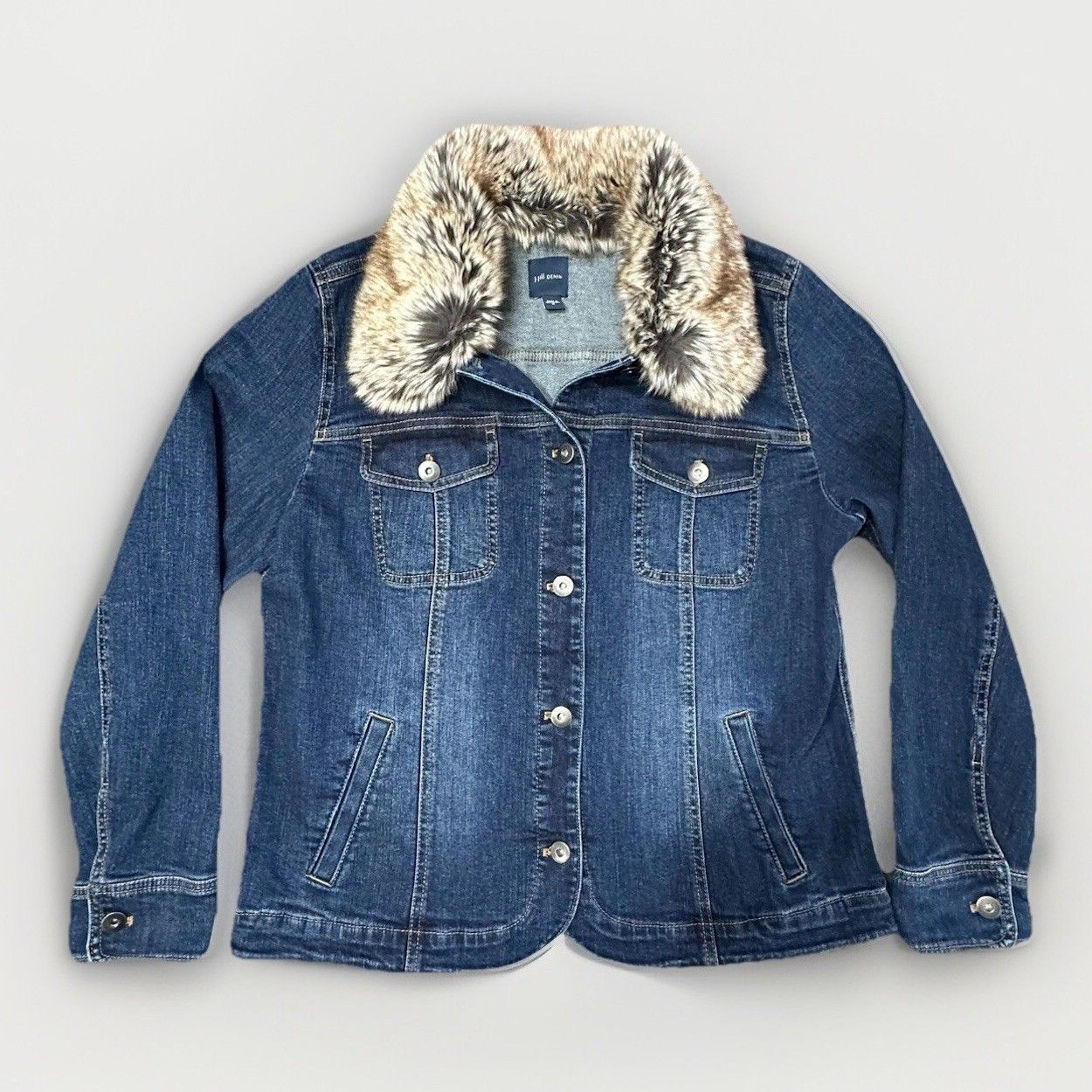 J. Jill Twilight Denim Jean Jacket  Faux Fur Collar Women’s Sz M New without tag
