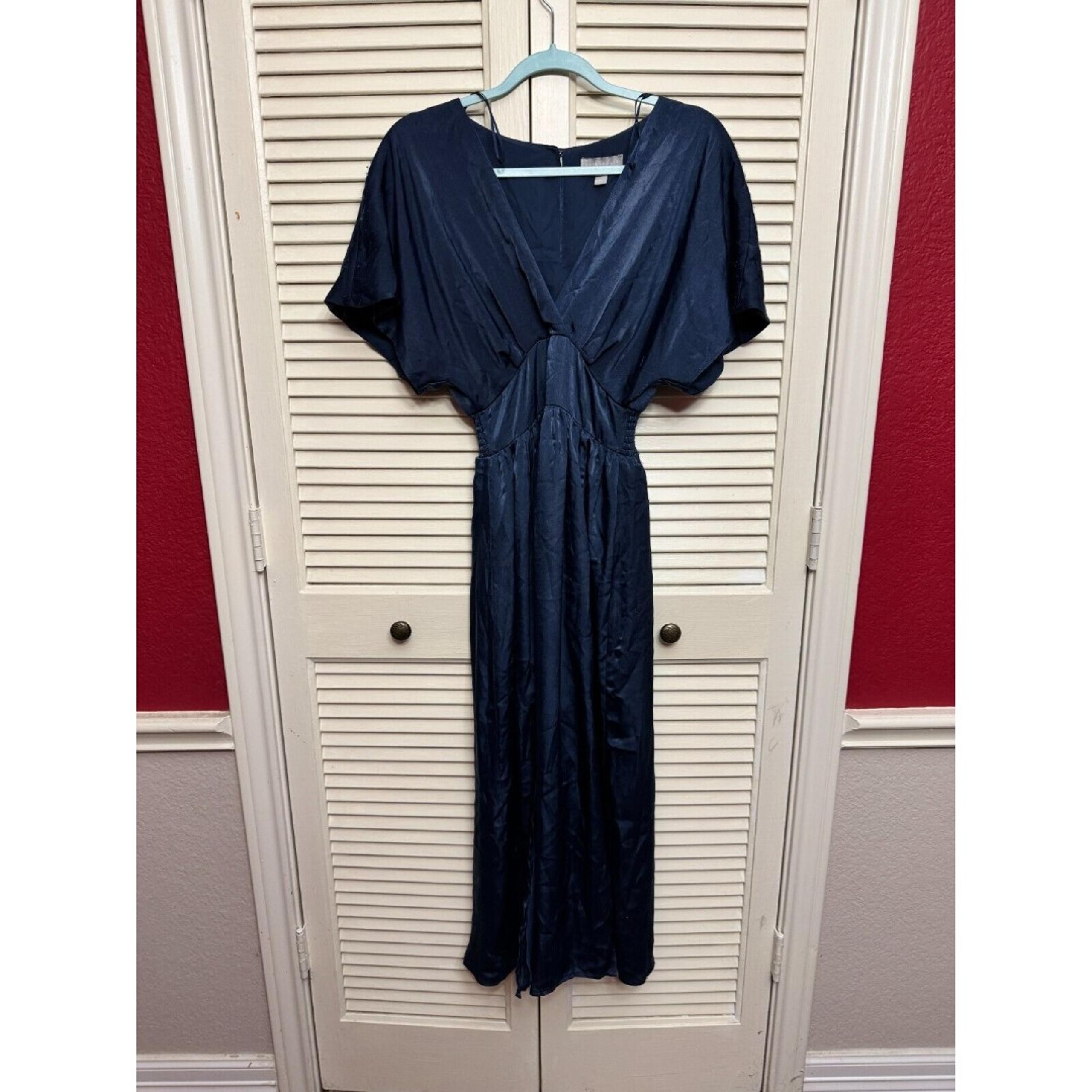 Chelsea28 Dolman Sleeve Satin Midi Dress Blue SZ XXS