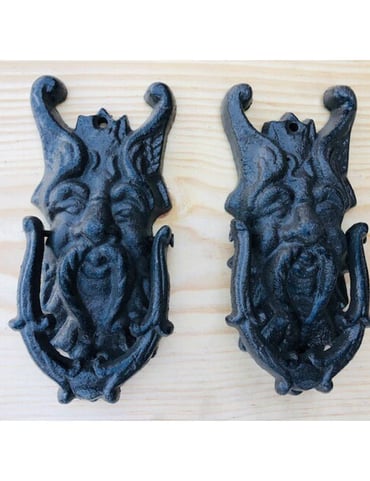 2 Cast Iron Door Knockers, Victorian, Vintage Style, Gargoyle