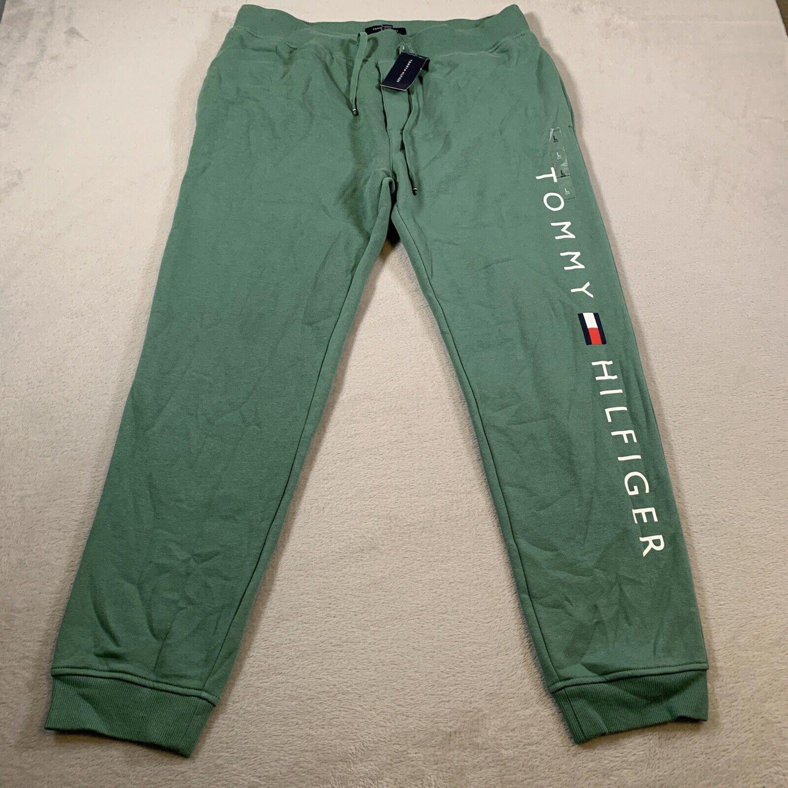 Tommy Hilfiger Pants Mens Size Large Green Sweat Pant Joggers Cotton Blend NEW