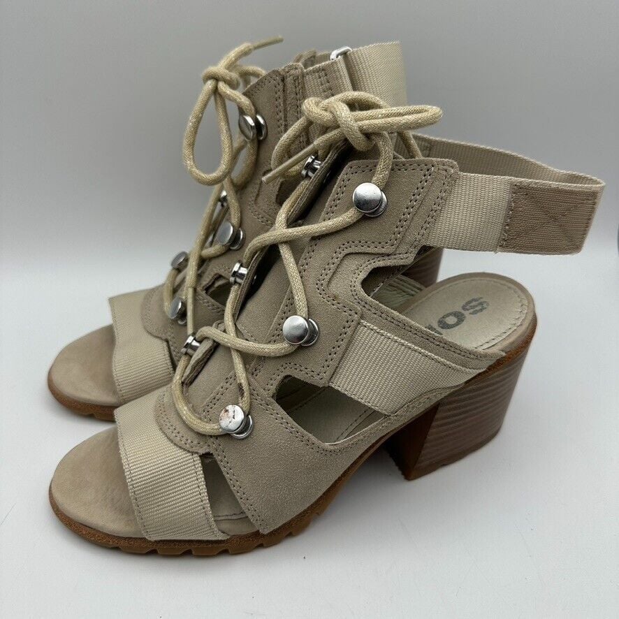 Sorel Sandals Nadia Lace Ancient Fossil Beige Neutral Leather Womens Size 7