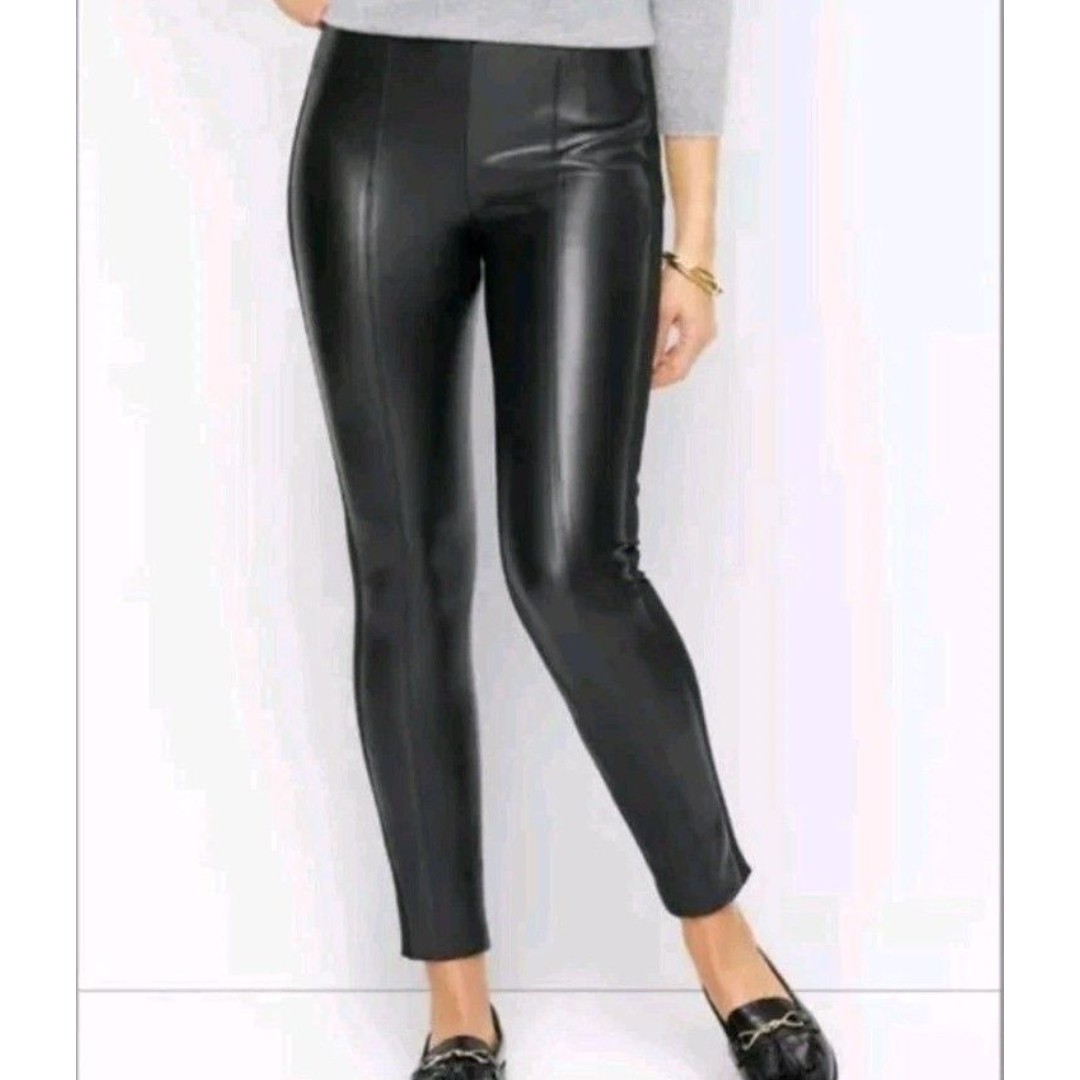 Talbots Plus 3X New Vegan Leather Portland Pants MSRP 159- Black Skinny Slacks