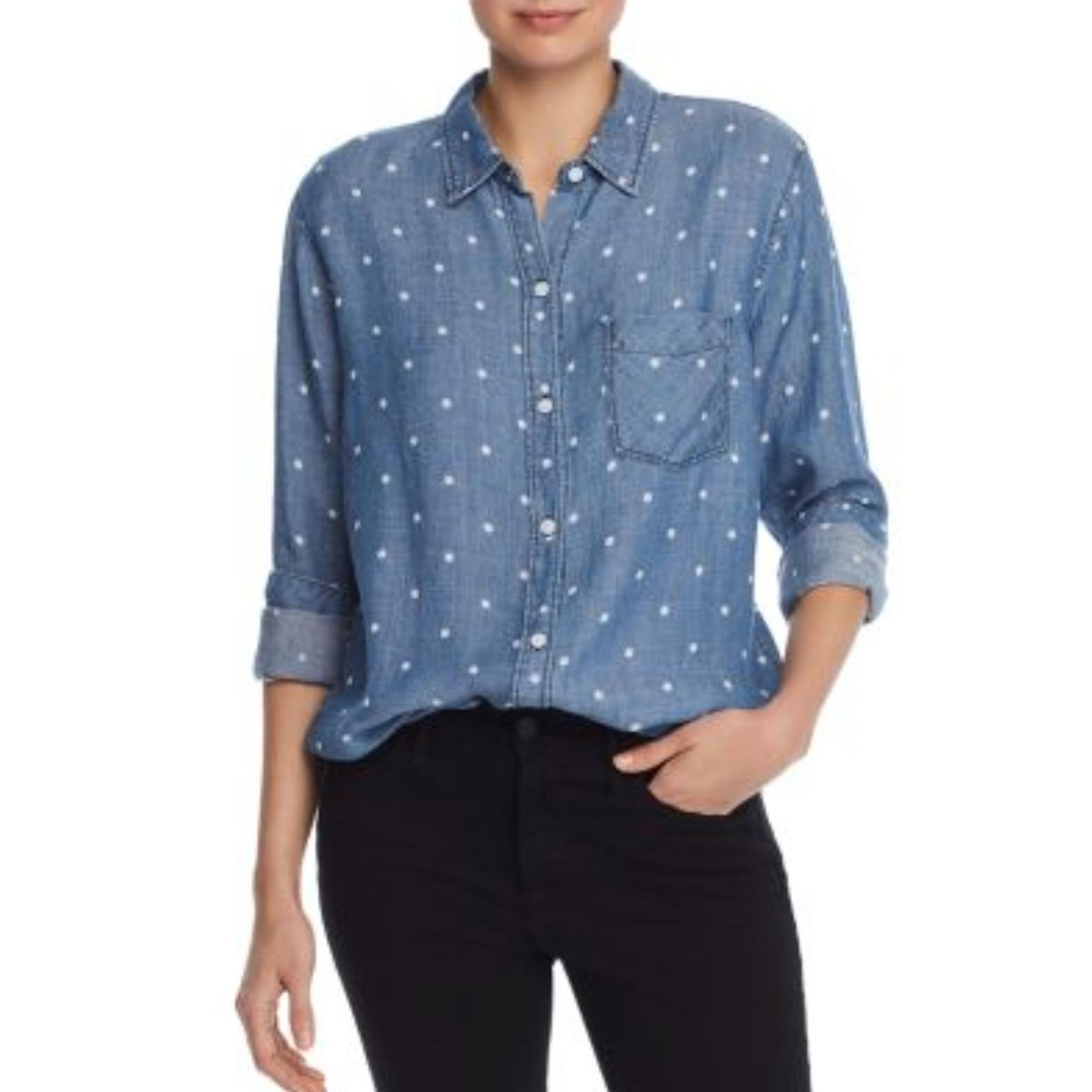 Rails Ingrid Polka Dot Chambray shirt size XS Linen  Blend