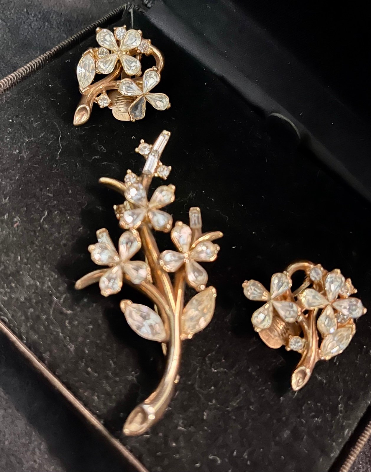 1951 Crown Trifari Rhinestone Star Flower Pin clip on set by Alfred Philippe