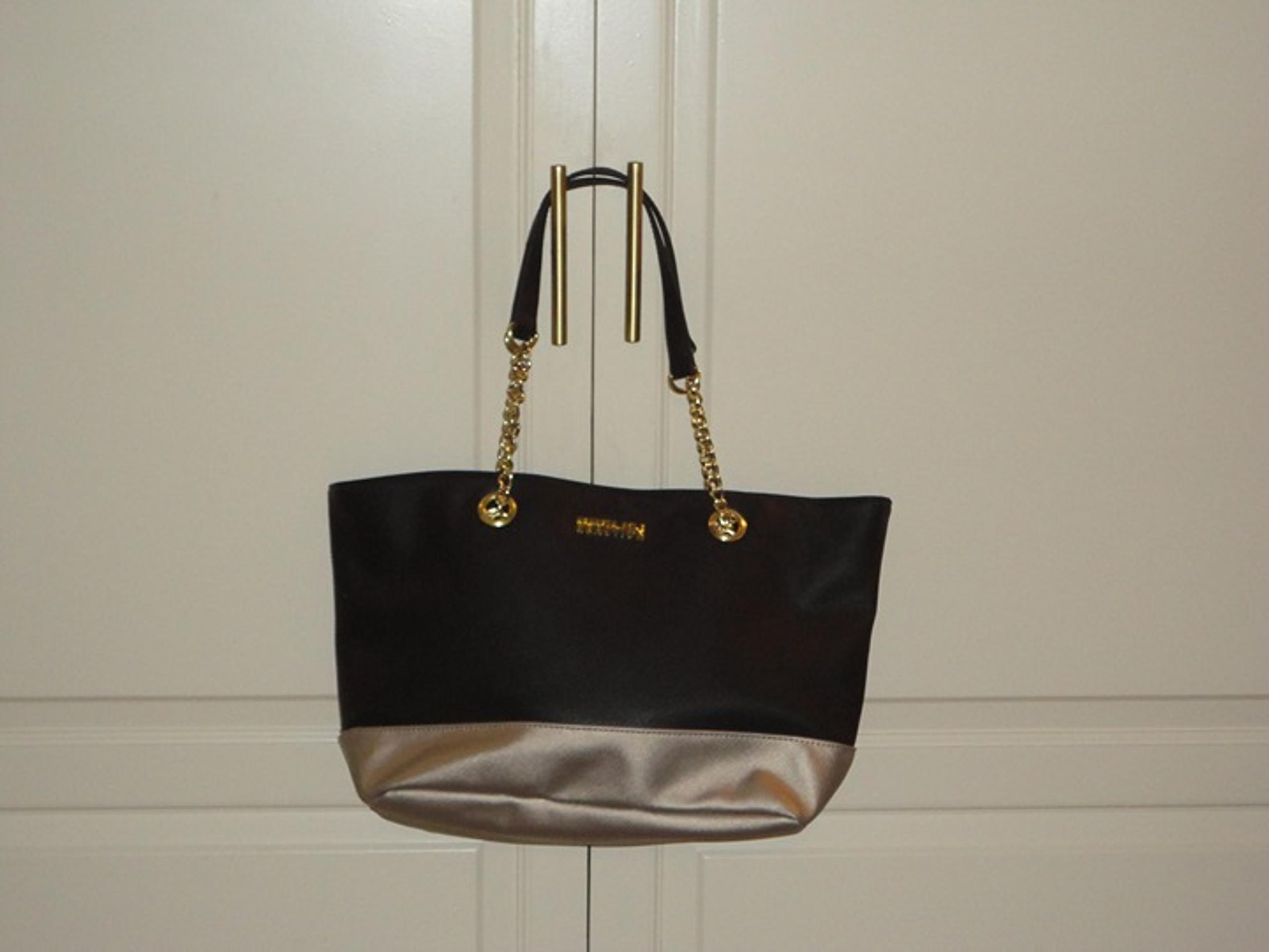 KENNETH COLE "Reaction" Women's Black & Silver Polyvinyl Shoulder Tote