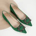 NWB Suedette Rhinestone Bling Embellished Pointed Toe Ballet Flats Emerald Sz 7