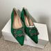 NWB Suedette Rhinestone Bling Embellished Pointed Toe Ballet Flats Emerald Sz 7