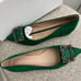 NWB Suedette Rhinestone Bling Embellished Pointed Toe Ballet Flats Emerald Sz 7