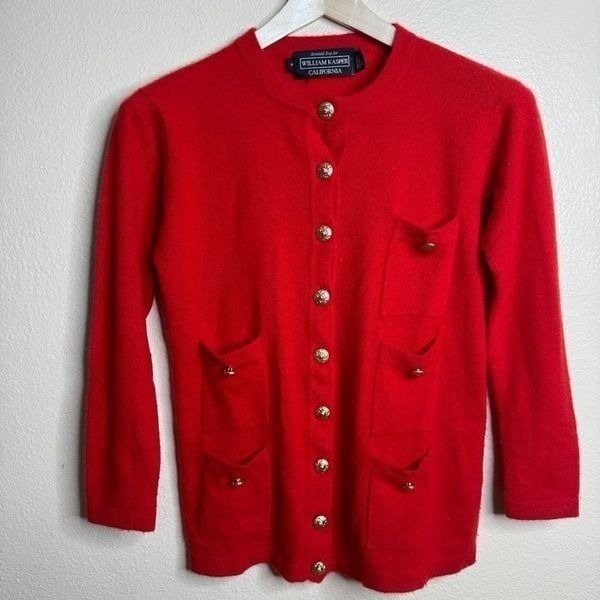 William Kasper Sweater Women's Small Red Cardigan Pockets Cashmere Gold Button