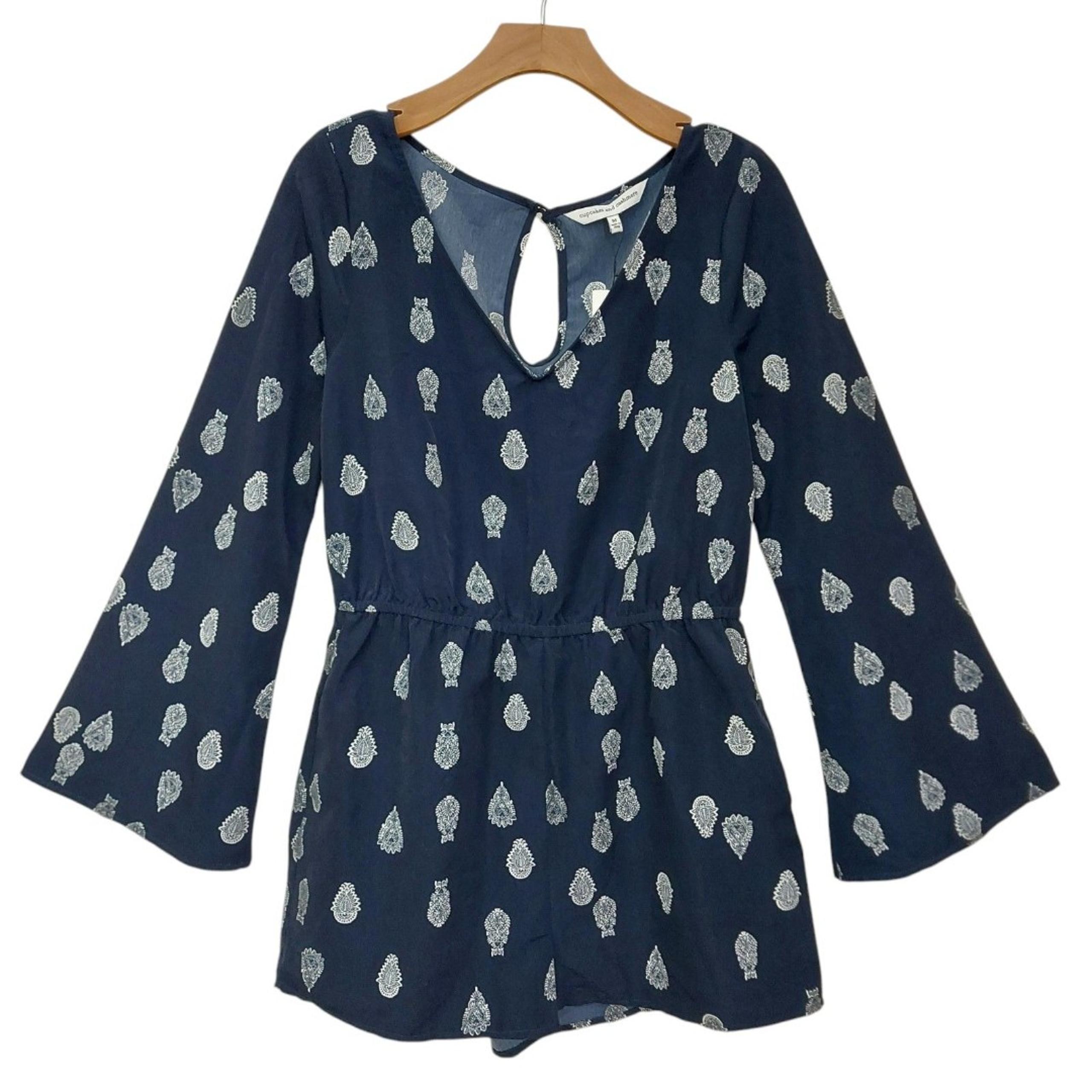 Cupcakes and Cashmere Romper Womens Medium Navy Bell Sleeve Harley Paisley