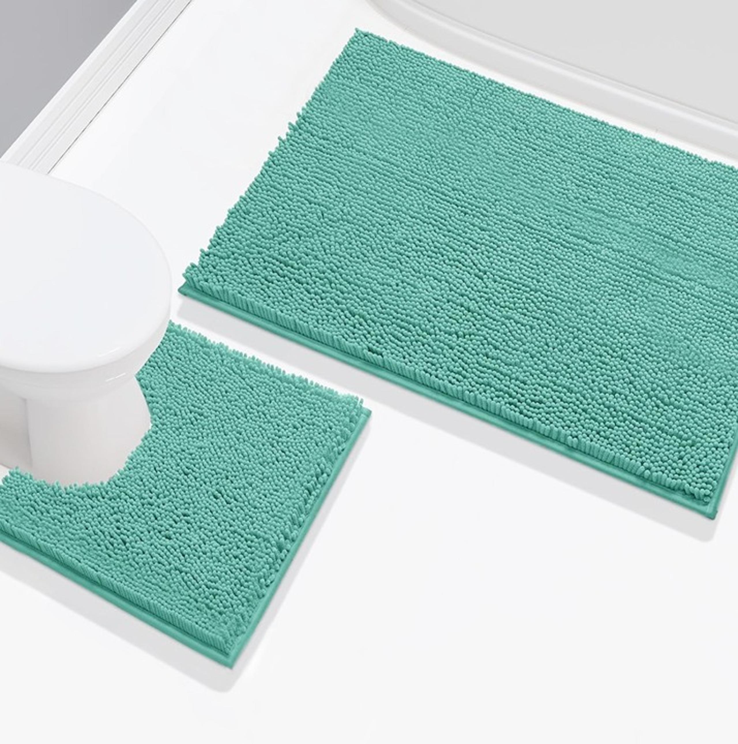 2 Piece Set Turquoise Cozy Plush Soft Chenille Bath Mat