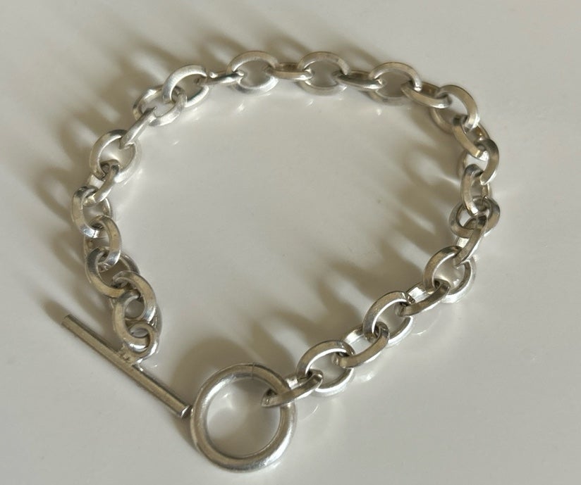 Vintage sterling silver Chunky Rolo Oval-Link Chain Bracelet 7.75 Weight 19 gr