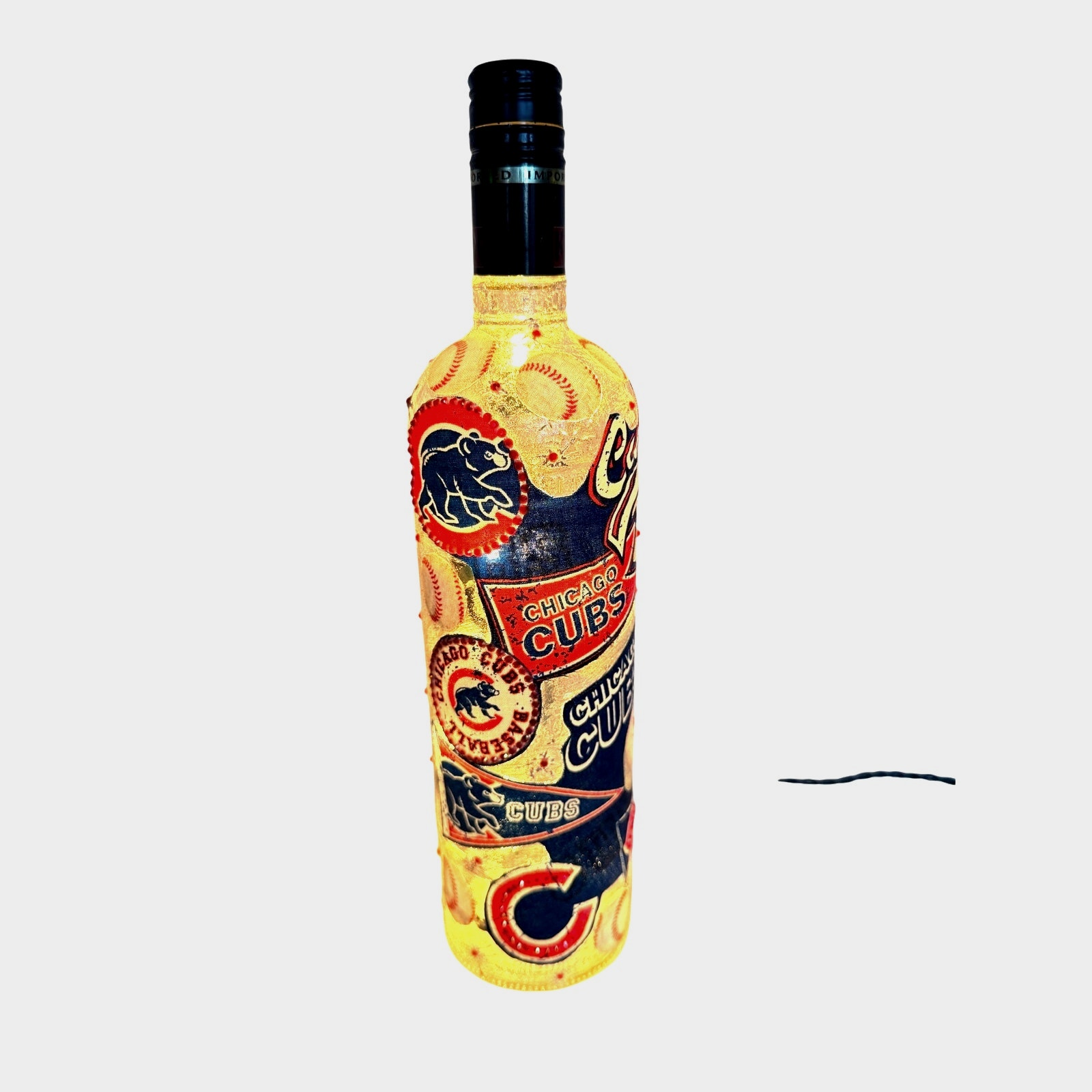 Chicago Cubs Designer Glass Bottle w/ Lights *Unique Gift Idea