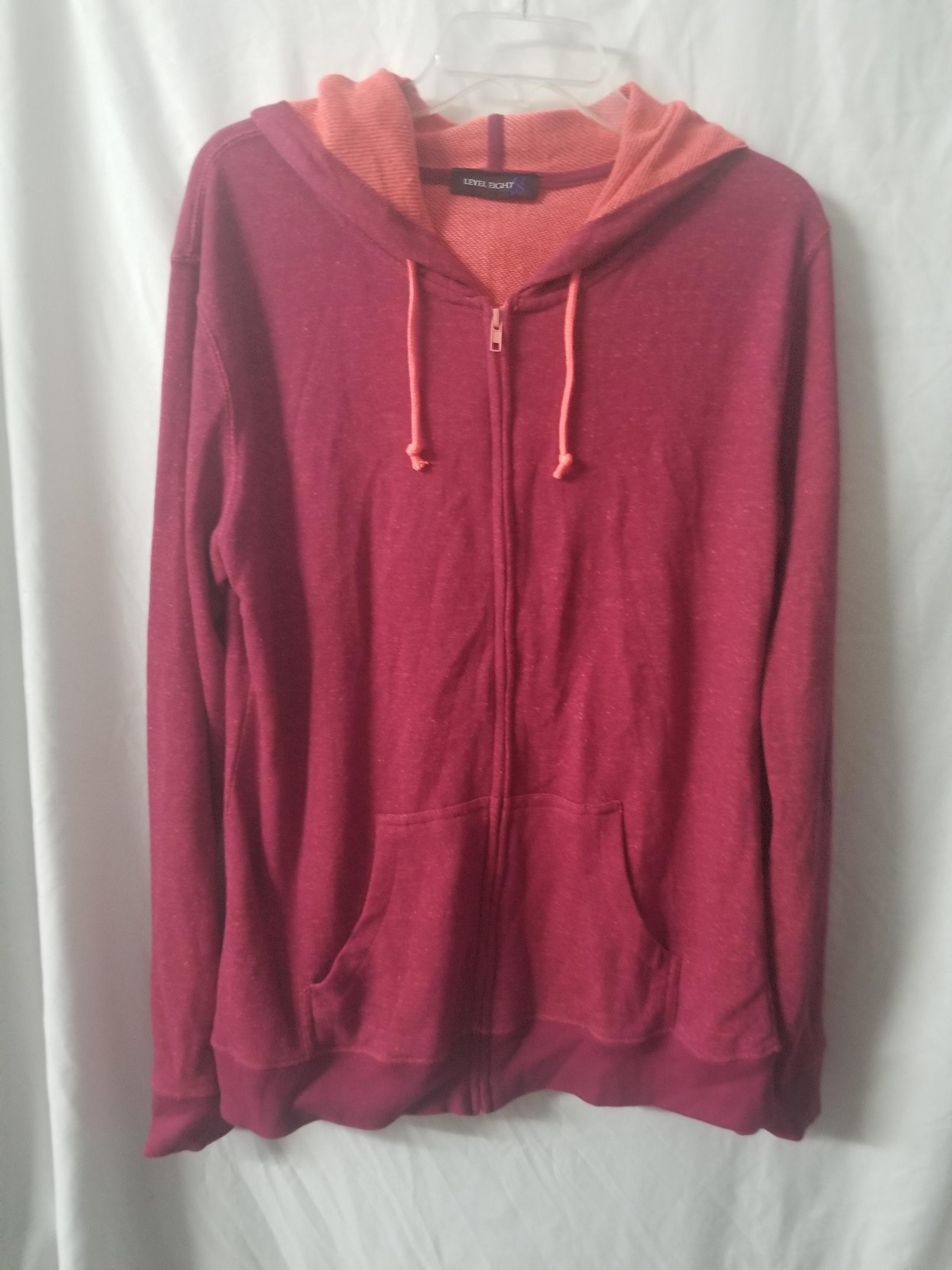 Womens LEVEL EIGHT Deep Red Orange HOODIE Size L/XL