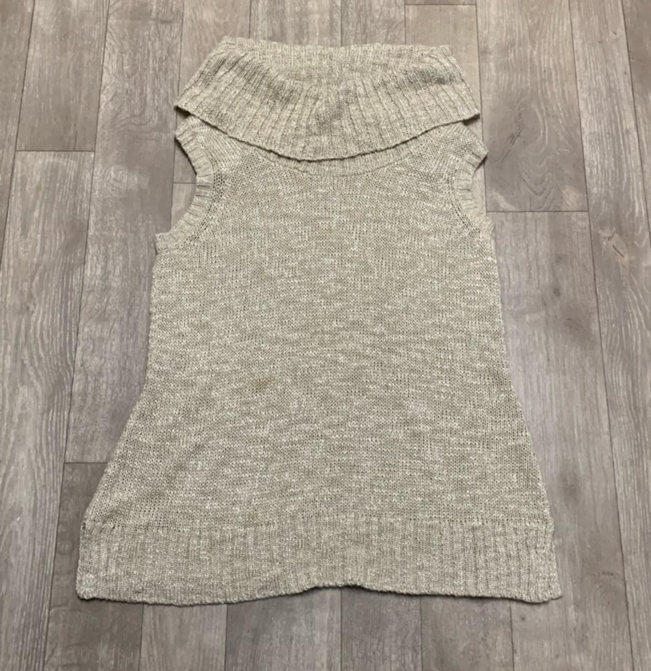 Womens Chico’s Cowl Neck Waffle Weave Sleeveless Pullover Sweater