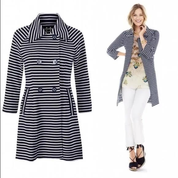 CAbi Navy and White Striped Maritime Trench Size Medium