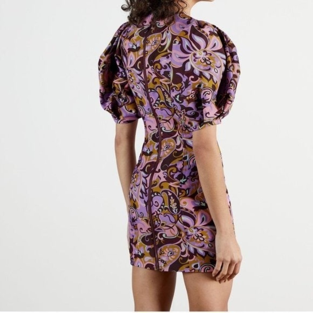 NWT Ted Baker Flickl Short outlet Puff Sleeve Printed Mini Dress Black/ Pink 2
