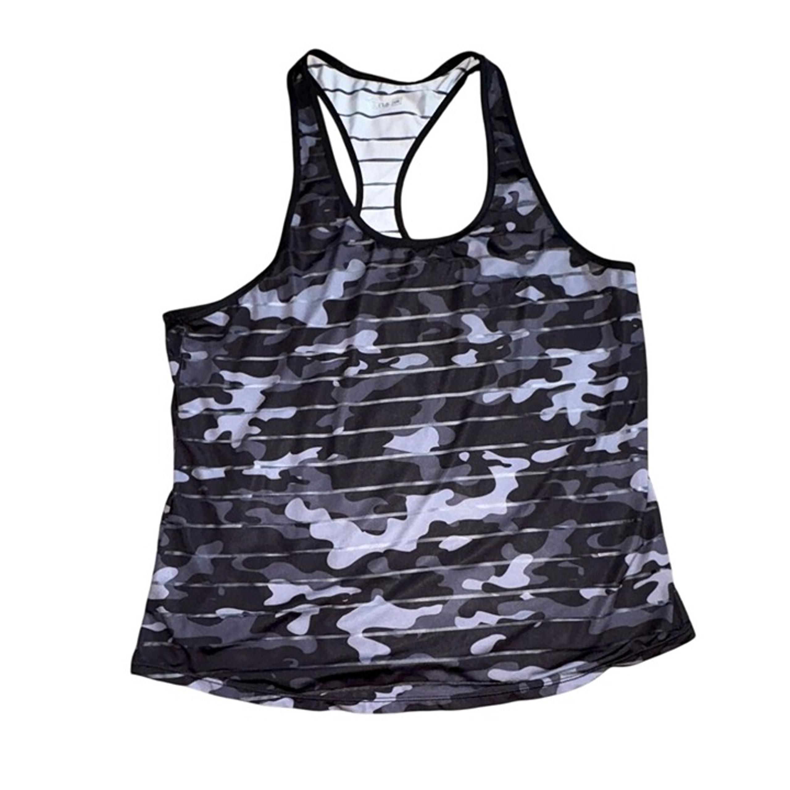 Zyia Womens Sheer Striped Havana Athletic Tank Top-Black Camouflage-XXL-GUC