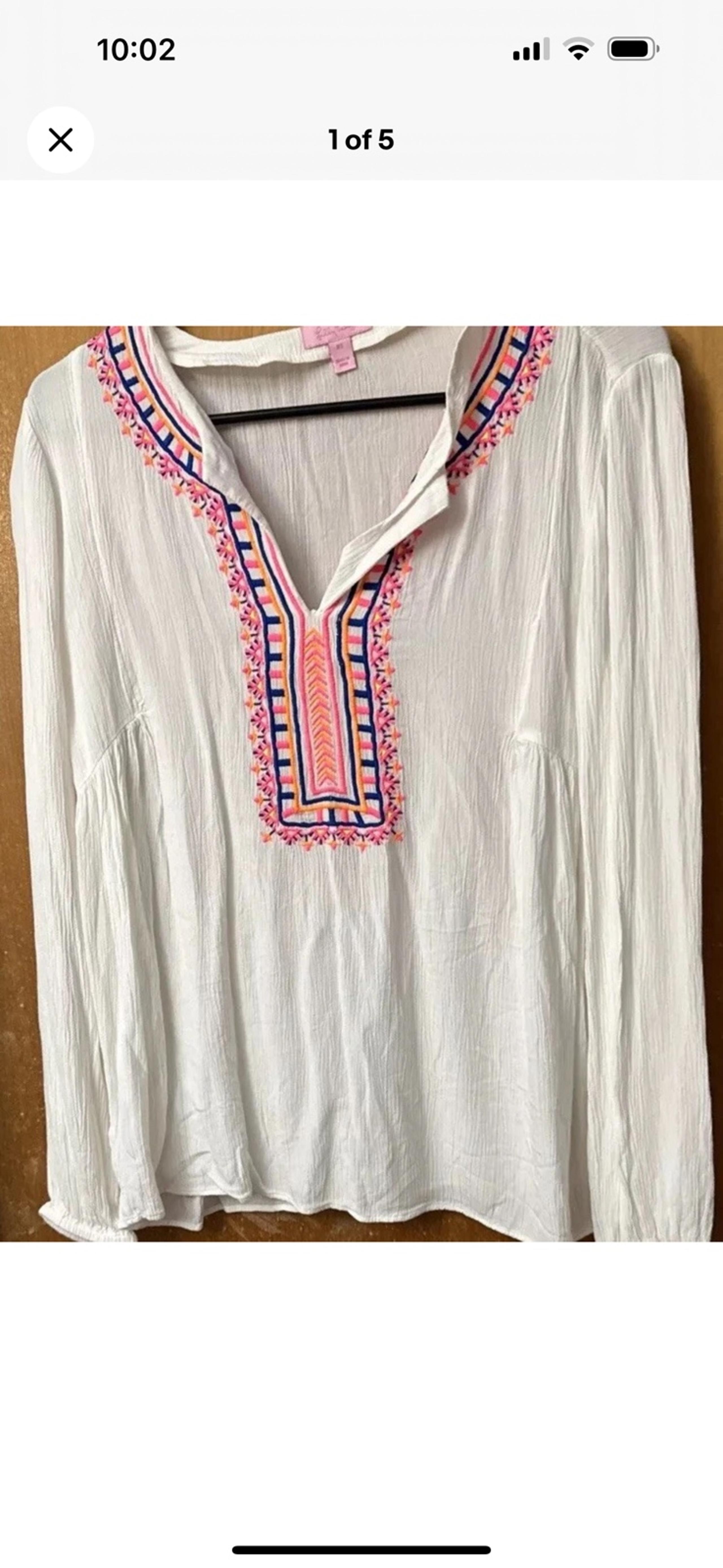 Lilly Pulitzer Women XS Tunic Top White Multicolor Embroidered Trim Coastal Y2K